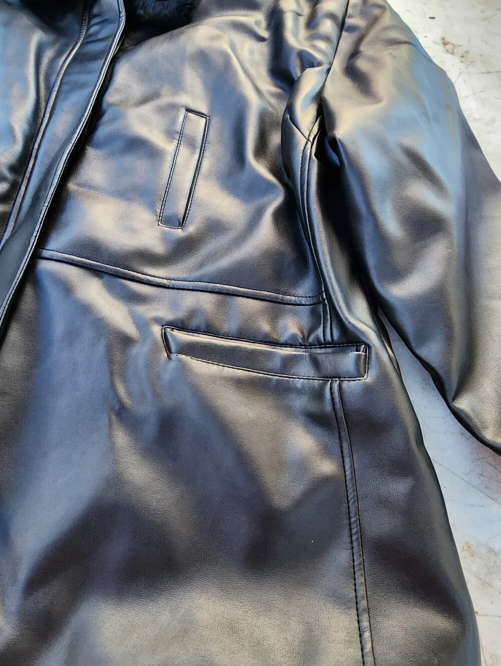 Rampage Black Faux Leather Coat with Faux Fur Collar Preowned